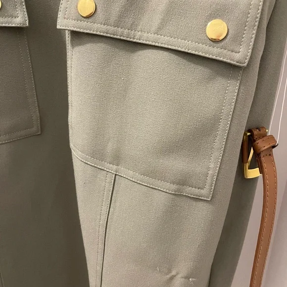 sharagano dress 4 Belted Olive Utility Dress Rolled Sleeved Front Zipper Cargo - Picture 3 of 3